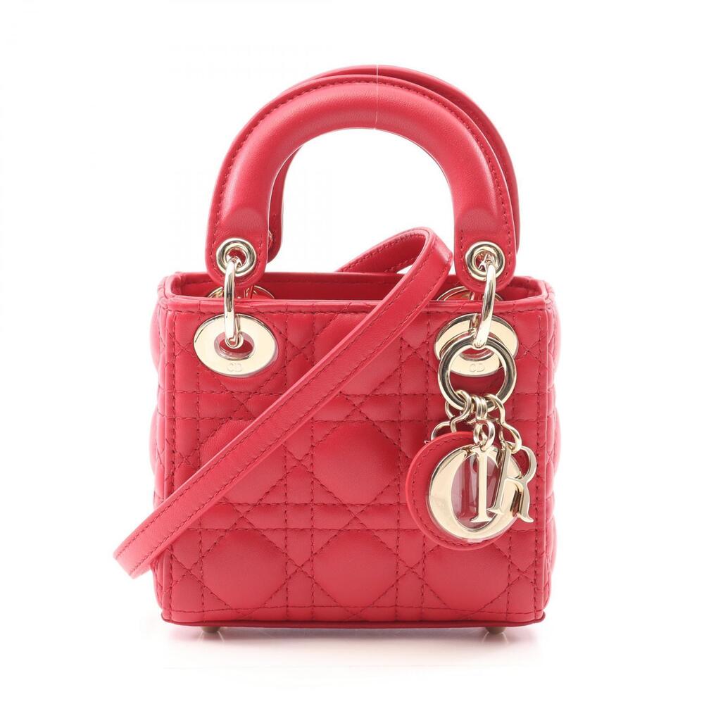 Dior Lady Handbag Leather Red